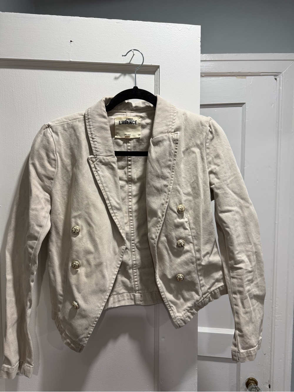 L'AGENCE Cream Double-Breasted Tailored Blazer